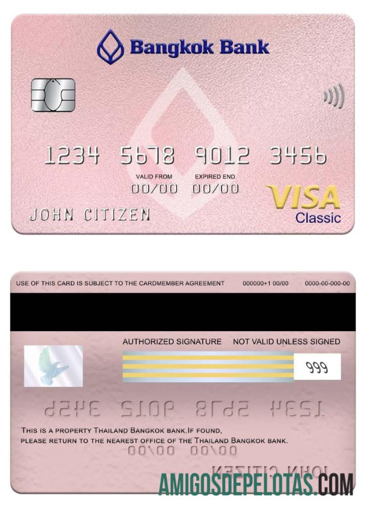 Cartão Visa Classic da Tailândia Bangkok Bank amostra